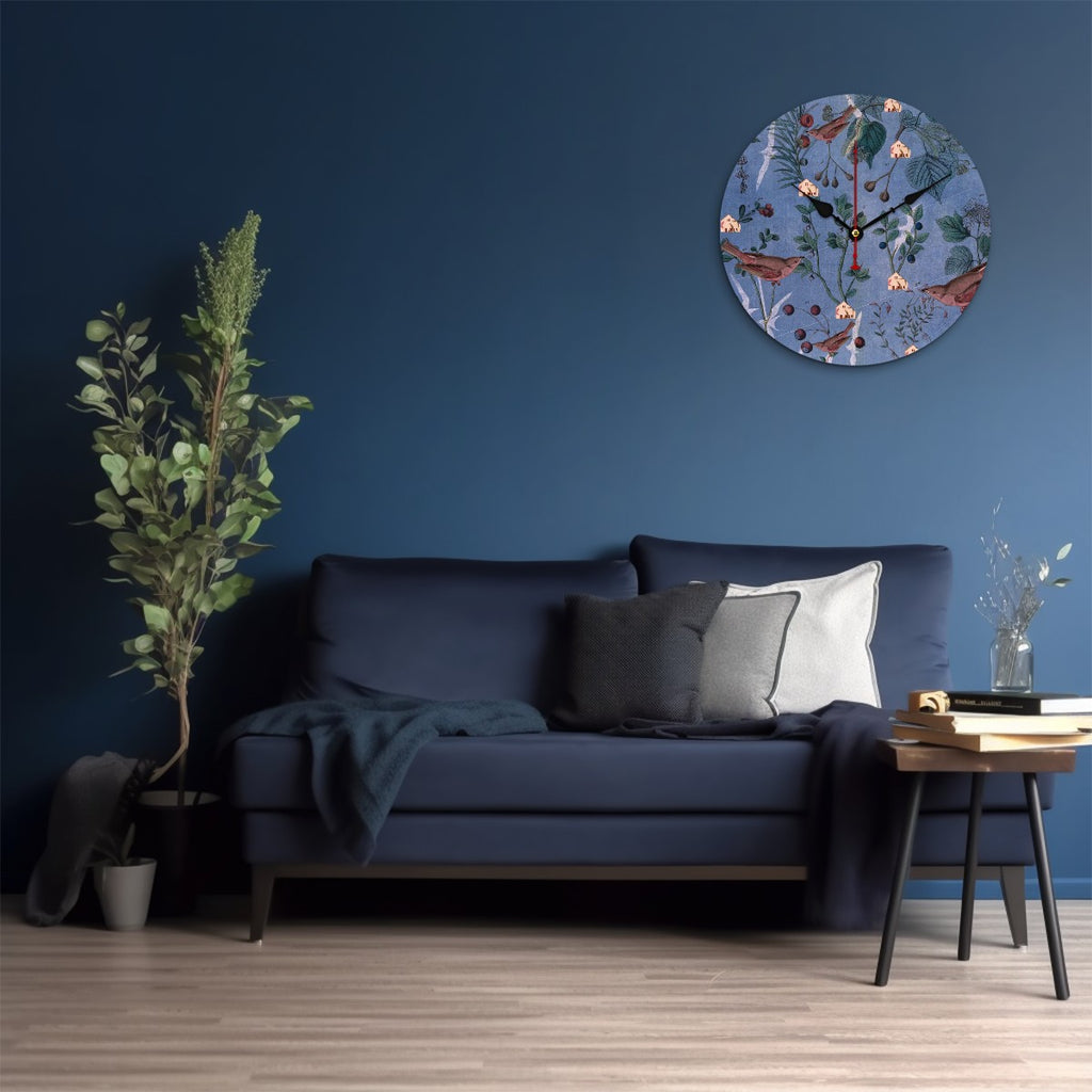 Reloj de pared de madera Lila, Pájaros y Botánica