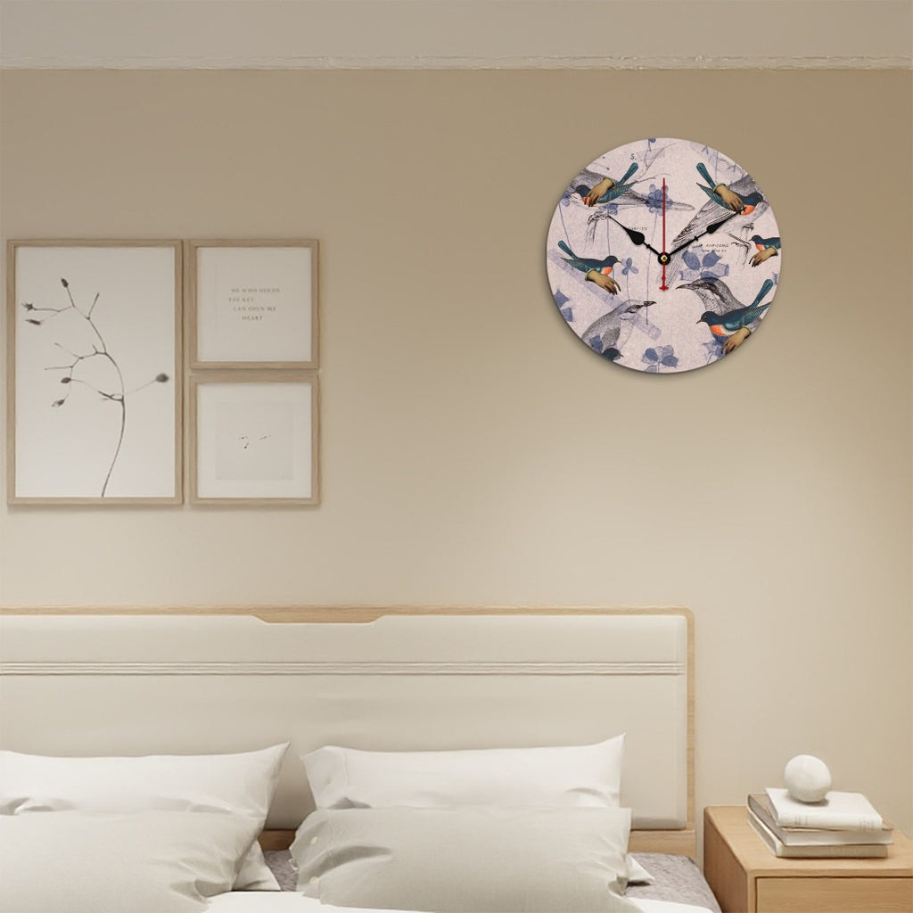 Reloj de pared de madera Rosa, Pájaros Celestes y Botánica