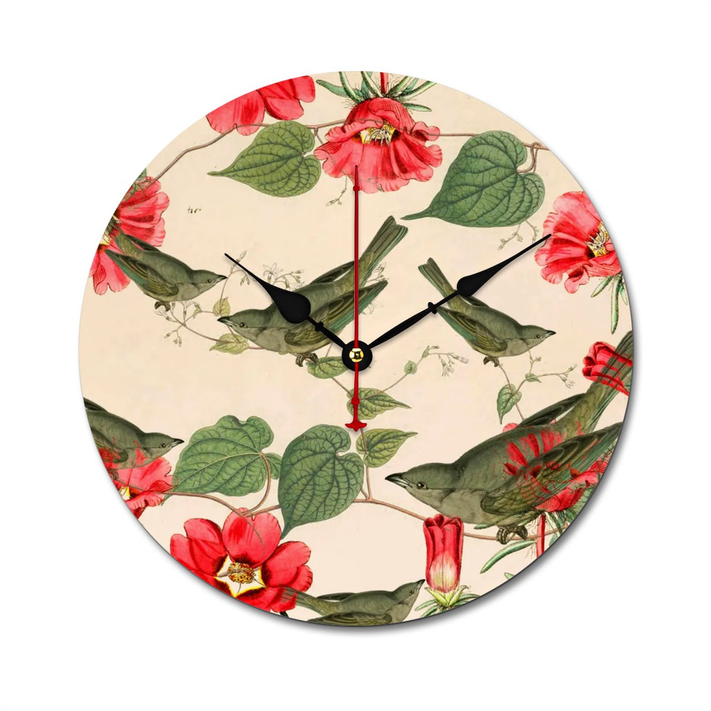 Reloj de pared Pájaros verdes