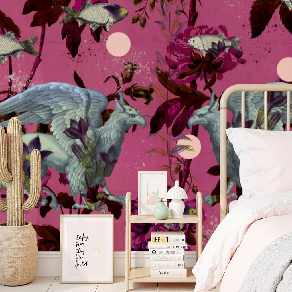 Papel mural Animales mitológicos – Rosa fuerte