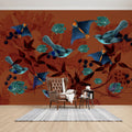 Papel mural Pájaros celestes – Marrón