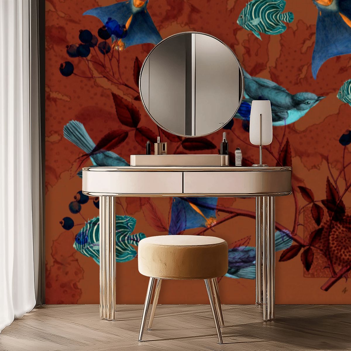 Papel mural Pájaros celestes – Marrón