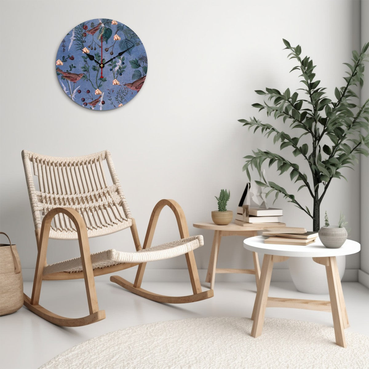 Reloj de pared de madera Lila, Pájaros y Botánica