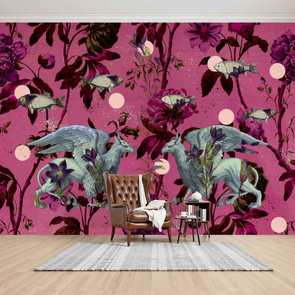 Papel mural Animales mitológicos – Rosa fuerte