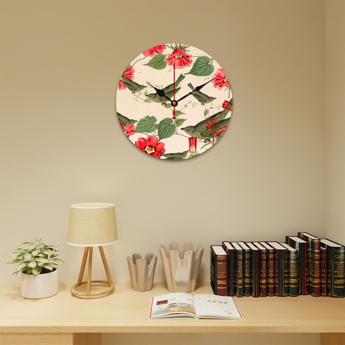 Reloj de pared Pájaros verdes