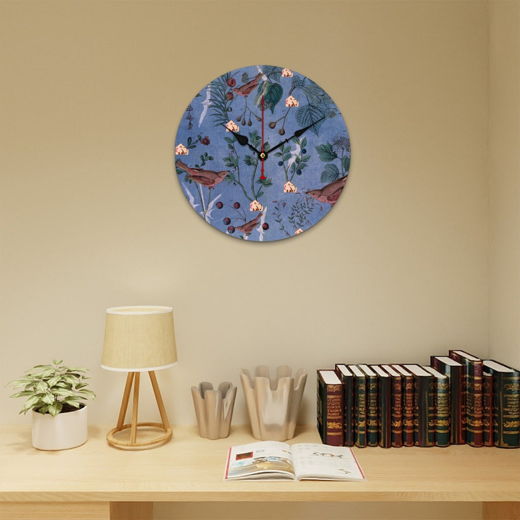 Reloj de pared de madera Lila, Pájaros y Botánica