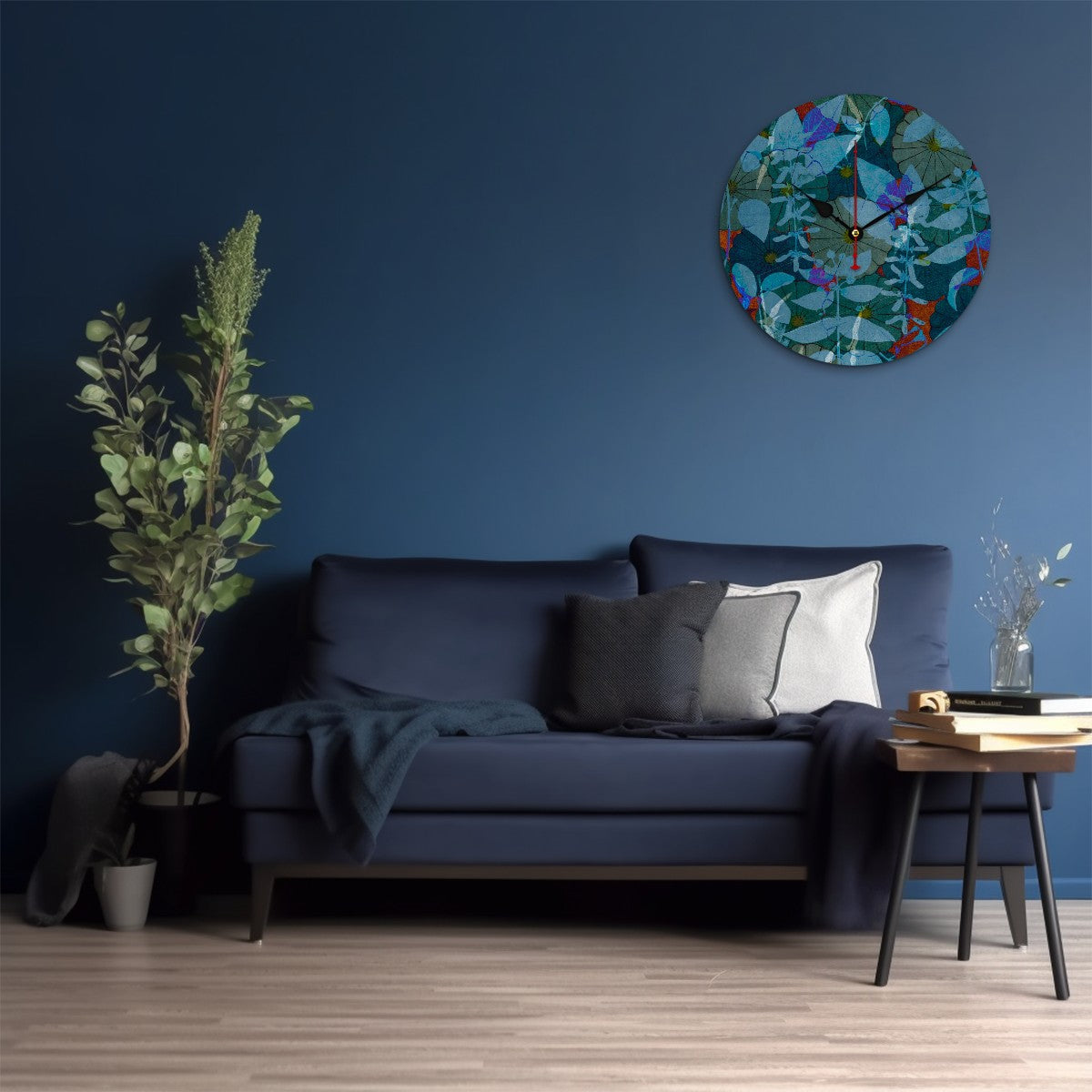 Reloj de pared Flores verde azulado
