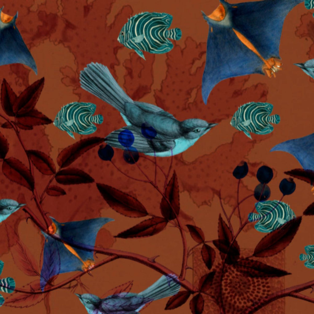 Papel mural Pájaros celestes – Marrón