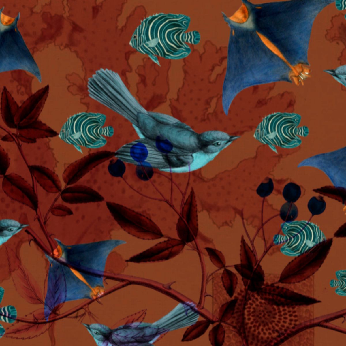 Papel mural Pájaros celestes – Marrón