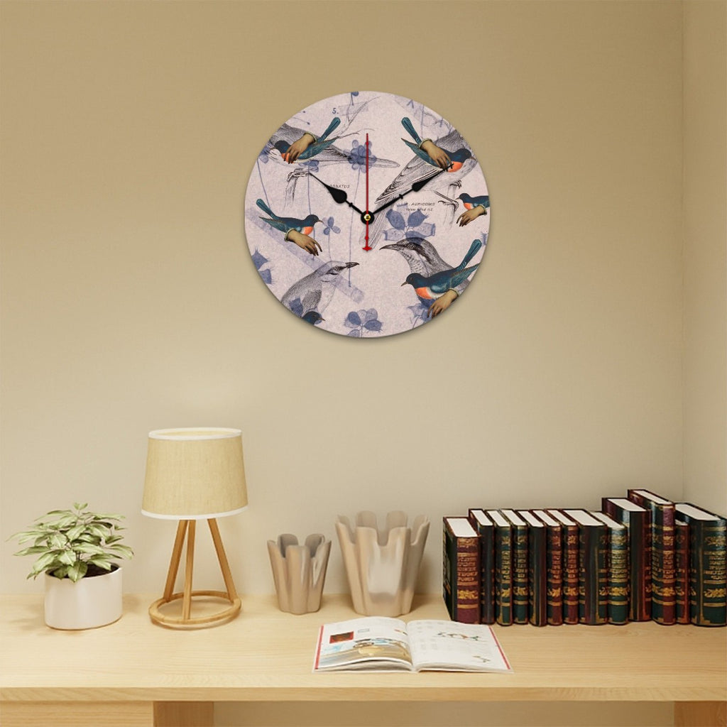 Reloj de pared de madera Rosa, Pájaros Celestes y Botánica