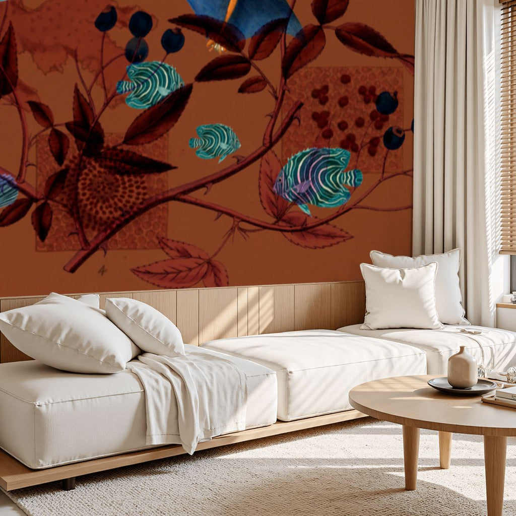 Papel mural Pájaros celestes – Marrón