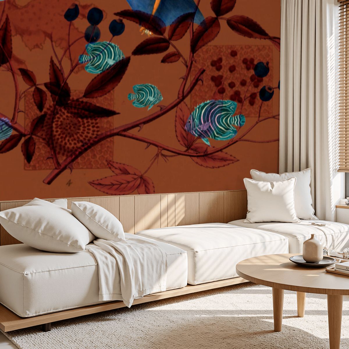 Papel mural Pájaros celestes – Marrón
